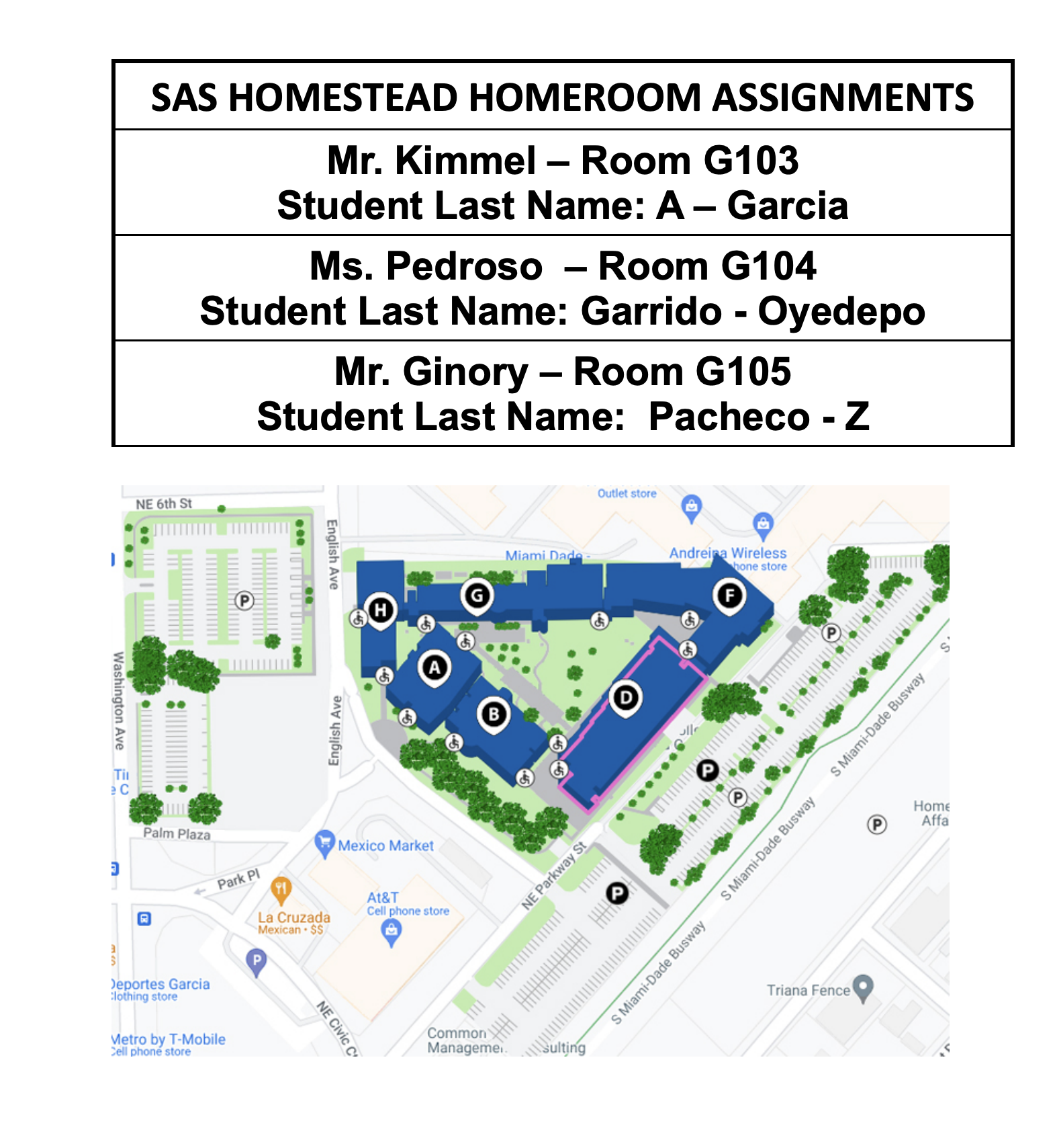 SAS Homeroom Assignments and Schedule for August 14 to August 22, 2025
